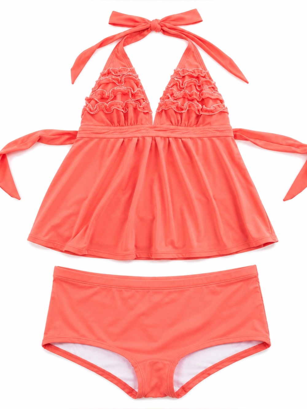Sea Swim Coral Ruffle Halter Tankini Set | Boyshort Bottoms | Size Large